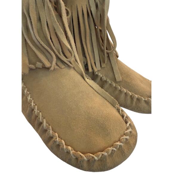 VTG Y2K Aldo Skagen Suede Fringe Moccasin Embroidered Booties Boho Festival Fall - Picture 5 of 11